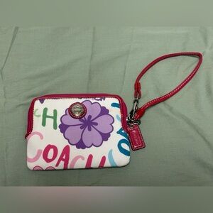 Coach Poppy Daisy Multicolor Floral Print Wristlet with Pink Trim